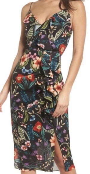 COOPER ST Gardenia Vintage Drape Black Floral Midi Dress NWT - Picture 2 of 11